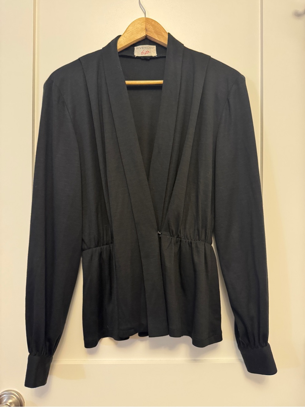 Vintage 80s Givenchy Life Black Draped Plunge Wrap Blouse Made in France